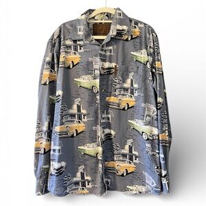 North River Outfitters Gray Car Print Mens Button Up Shirt 100% Cotton Medium